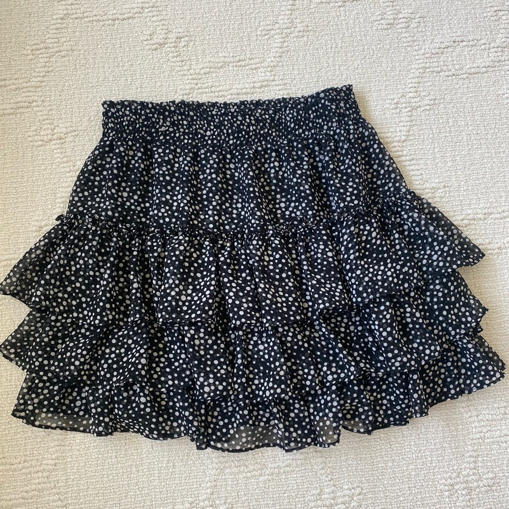 Misa ruffle skirt- black with white polka dots